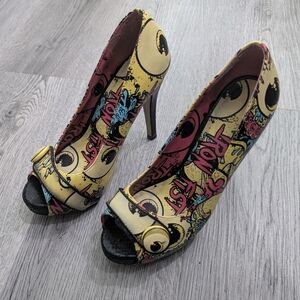 Iron Fist Oh No Eyeball Heels Y2K Scene Goth Platform Pumps Size 37 6.5 7